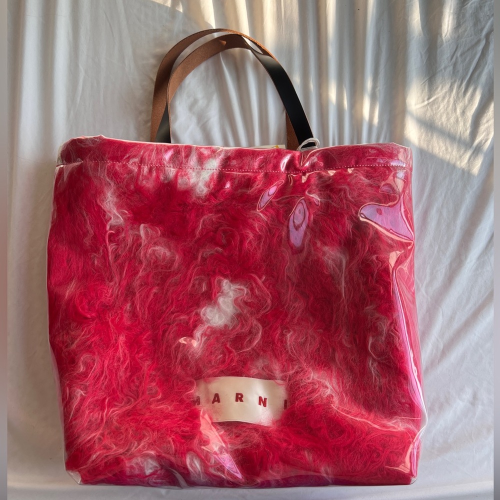 BNWT Marni PVC Hot Pink Fuschia Coated Fur Shopping Tote Bag $975